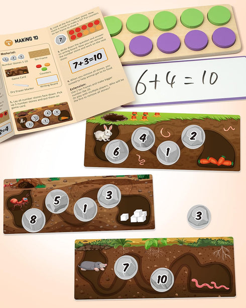 Set 1st 2nd Counters 3-8 SYNARRY Wooden Ten-Frame Math Manipulatives for Kindergarten Elementary Grade Homeschooling