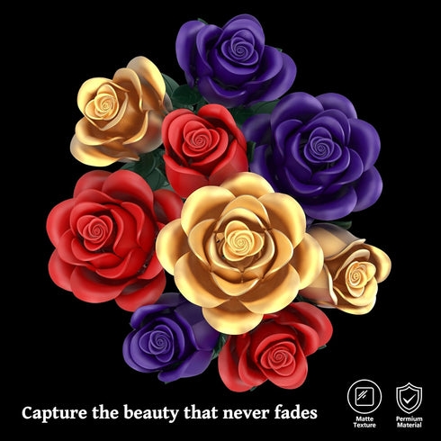QIFUN Set, 501Pcs Rose Bouquet Flowers Building Red Purple Golden Roses Artificial Flowers Botanical Collection