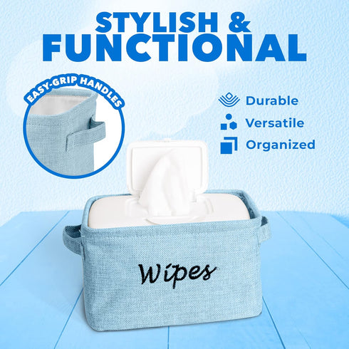 Baskets for Organizing Wipes and Newborn Essentials, Diaper and Wipes Organizer, Linen Basket with Handle, Blue