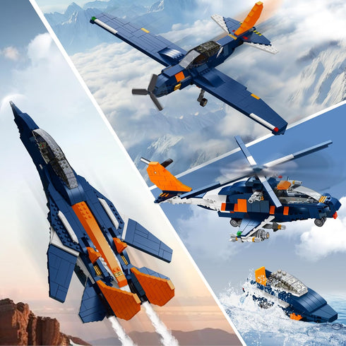 3 1 Sets, 10+, 738PCS HOGOKIDS in Fighter Jet Plane Building Military Propeller Aircraft Gunship Building Toys