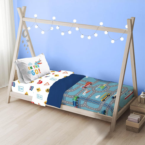 Set 4 Set Sunny Side Up On The Go Toddler Comforter - Piece Preschool Bedding Includes Comforter, Sheets & Pillow Cover