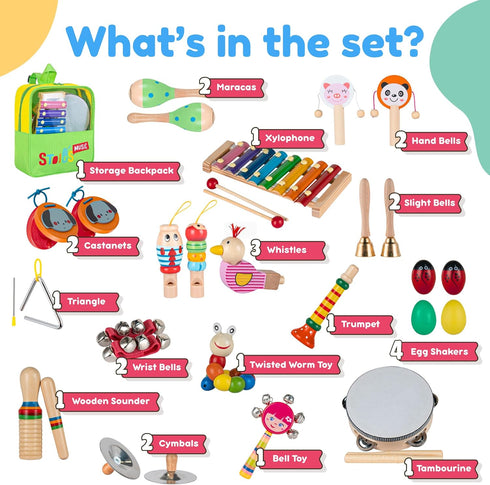 Set Stoie's Musical Toys for Toddlers, Wooden Percussion Instruments Toy for Kids Baby Preschool Educational Musical