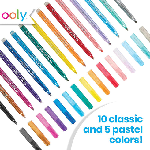 Set 15, 5 10 2mm PACK Ooly Rainbow Sparkle Glitter Markers of Includes Pastel & Classic Color Markers, Glittery