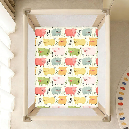 miaozhen 1 Pack 52x28 Cotton Crib Sheets for Baby Boys Girls Soft Stretchy Funny Garden Pig Ivory Playard Mattress