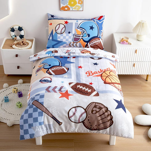 4-Piece Set Set Toddler Bedding for Boys - Soft & Skin Friendly Toddler Bed Includes Toddler Comforter, Flat Sheet