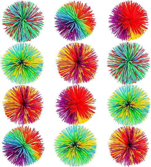 Leinuosen 12 Pieces Monkey Stringy Balls, Sensory Soft Rainbow Pom Bouncy Stress Bags, Multicolor Party Favors