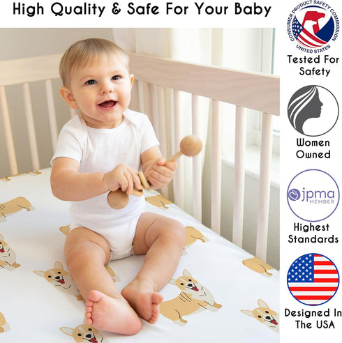 Sweet Jojo Designs Fitted Baby Crib Sheets (Corgi Puppy Dog) for Boys or Girls, Infant Nursery, Toddler Room - Standard
