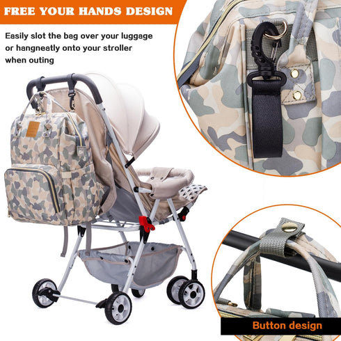 LIMHOO Backpack Diaper Bag for Men Dad, Waterproof Large Canvas Camo Nappy Bags, Baby Care Bag (Light Camo)