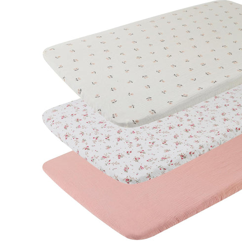 3 Pack, 100% 33" 17" Onacosht Muslin Bassinet Sheets Cotton Baby Fitted Sheet X for Rectangle, Round, Oval, Hourglass