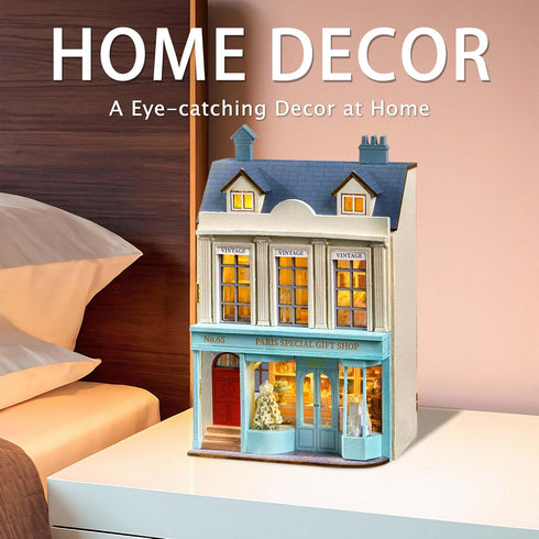 Flever Dollhouse Miniature DIY House Kit Creative Room with Furniture for Romantic Valentine's Gift (Paris Gift Store)