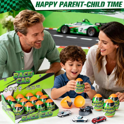 Cleboen Set 12 Pack Race Car Surprise Egg for Kids, Blind Eggs with Alloy Race Car Toys Inside, Ideal Birthday Gift