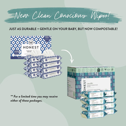 The Honest Company Clean Conscious Unscented Wipes | Over 99% Water, Compostable, Plant-Based Baby Wipes