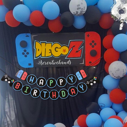 Video Games Birthday Banner, Happy Birthday Decorations for Video Games 1st Birthday, Blue and Red