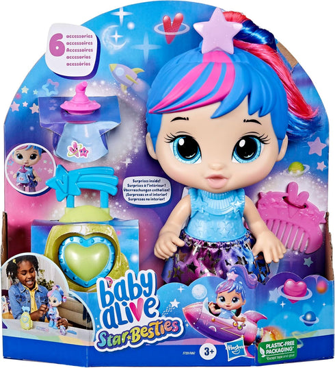 Baby Alive Star Besties Doll, Stellar Skylar, 8-inch Space-Themed Doll for 3 Year Old Girls and Boys and Up, Accessories