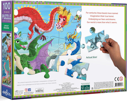 100 eeBoo Piece Puzzle for Kids - Love of Dragons Children's Puzzle Dragon Themed, Large Pieces for Small Hands