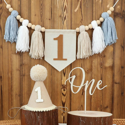 1st First Birthday High Chair Banner Decorations For Boy Birthday Hat With One Cake Topper Photo Backdrop
