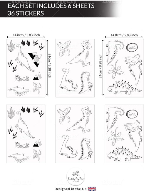 Dinosaur Wall Stickers, 36 Count, Peel & Stick, Reusable, Black Vinyl, Modern Contemporary Style, Wall Decals