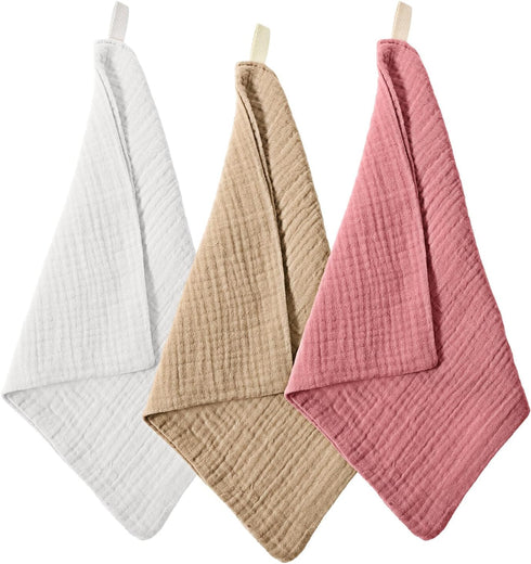 Qianyu 3 Pack Soft Baby Washcloths Muslin Burp Cloths Makeup Remover Cloths Absorbent