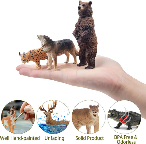 12PCS Set Toymany North American Forest Animal Figurines, Realistic Jungle Zoo Animal Includes
