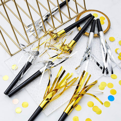 Skylety 48 Pieces Gold Silver Noise Makers, Party Horns and Blowers for Graduation, Birthday, Baby Shower Supplies 2024