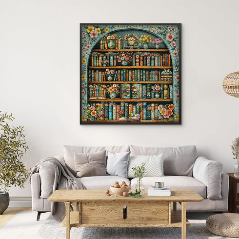 PICKFORU 1000 Vintage Bookshelf Puzzles for Adults Pieces, Flower Blooming Bookshelf Jigsaw Puzzle Library, Wildflower