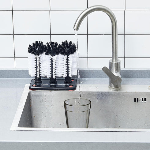 Havawish 1 Pack 3 Glass(7.3 3.7 7.5) Water Bottle Cleaning Brush with Suction Base, Head Bristle Bar Glass Washer