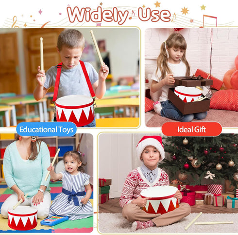 Xeehwb Set,8 Set,Educational 2 Kids Drum in Wooden Toy Drum Baby Musical Toys Drum with Adjustable Strap