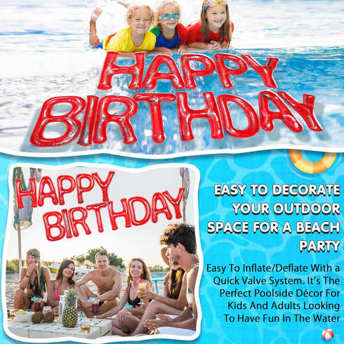 20'' Summer Shappy Happy Birthday Pool Large Floating Letter Balloons with Adhesive Dots Inflatable Pool Decorations