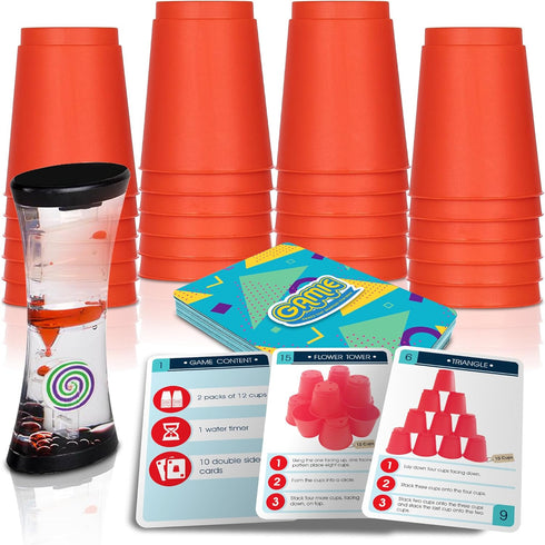 Gamie Stacking Cups Game for Kids - Set Includes 24 Cups, 18