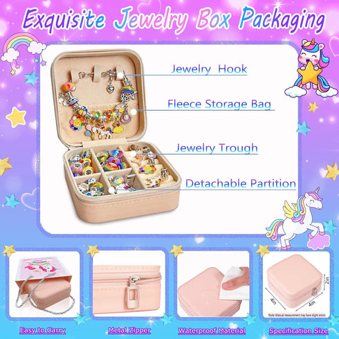 Charm Bracelet Making Kit for Girls 8-12, DIY Bead Jewelry Kit with Box, Unicorn Mermaid Arts and Crafts