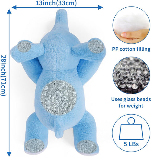 Weighted Elephant Stuffed Animals, Elephant Plush Hugging Pillow for Gift,5lbs 27" Blue Elephant Stuffed Animals Soft & Cuddly Toy
