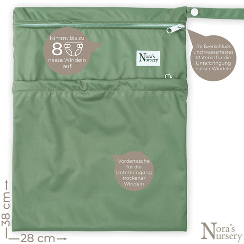 Swimming, 11x15, 2-Pack Nora's Nursery Wet Dry Bags with Two Zippered Pockets - Reusable and Washable for Travel