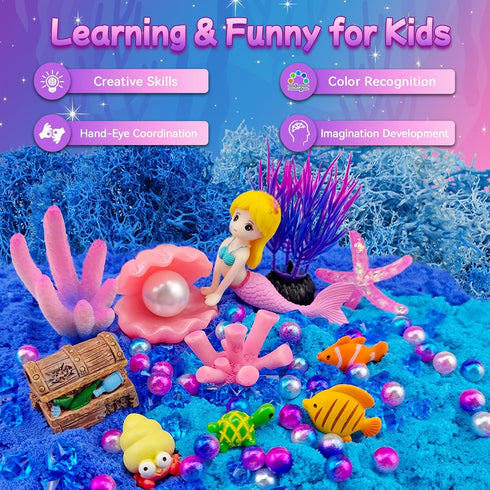 7july 5 6 7 8 9 10 11 12 Mermaid Terrarium Craft Kit for Kids - LED Night Light Up & Remote Mermaid Birthday Gifts Toys