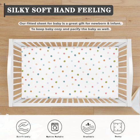 JEPFEIXIA 28"x52" Colorful Polka Dot Fitted Crib Sheet for Boys Girls Beautiful Watercolor Pastel Spots Baby Sheet