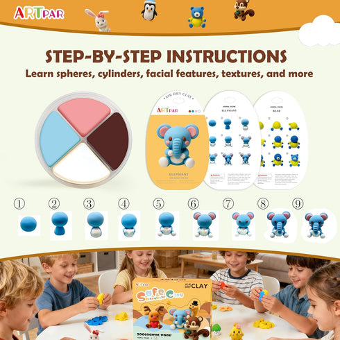 Kids-12 Set,Ultra ARTPAR Air Dry Clay Kit for Animals Modeling Magic Clay,DIY Art Crafts Molding Clay Light & Soft
