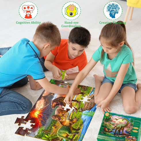Puzzles for Kids Ages 4-6 - 2 x 60 Pieces - World of Huge Dinosaurs - Educational Toys