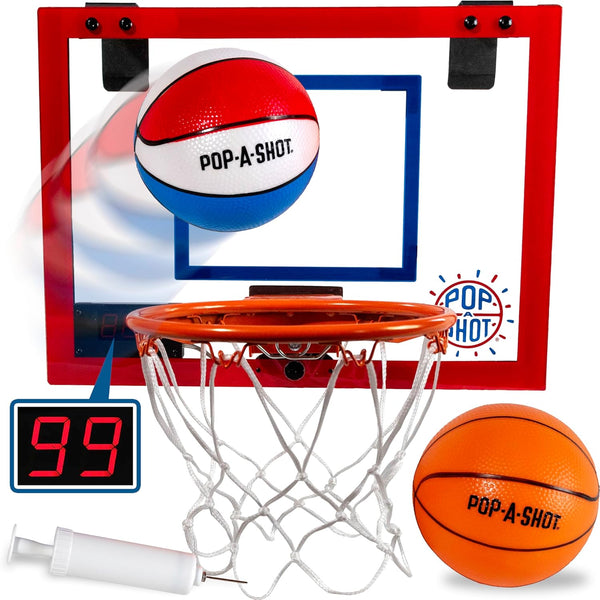 Pop-A-Shot Super Slam Mini Basketball Hoop for Kids and Adults | 2 Basketballs and Pump | Breakaway Rim