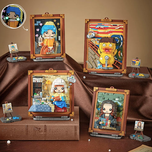 MEIEST 3D Set,Creative (4-The Mini Building Blocks Cute Painting Model DIY Simulation Particle Stereograph Collection