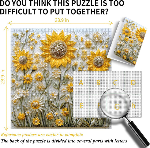 PICKFORU 1000 Sunflower Puzzles for Adults Pieces, Spring Flower Garden Puzzle Nature, Difficult Hard Golden Sunflower