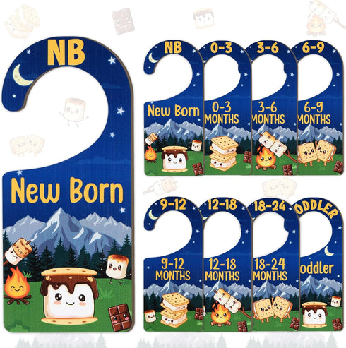 Baby Closet Dividers 8PCS, SMore Themed Wooden Double-Sided Clothes Size Hanger/Organizer from