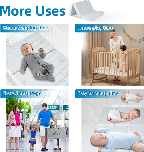 HDJOAPS Pack 38"x26"x1.5" Pack and Play Mattress, Tri-Fold n Play Mattress with Travel Bag, Crib Mattress Pad with Soft