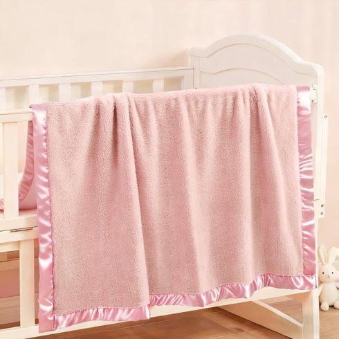 2 Inch Cozy 30x40 Inch Pro Goleem Fleece Baby Blankets for Girls with Satin Trim, Super Soft Plush Receiving Blanket