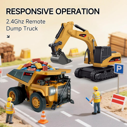 BRRRRT 1/64 Toy,8-Channel 3+ RC Dump Truck,Full Proportion Mini Dump Truck Remote Control Toy with Metal Bed & Light
