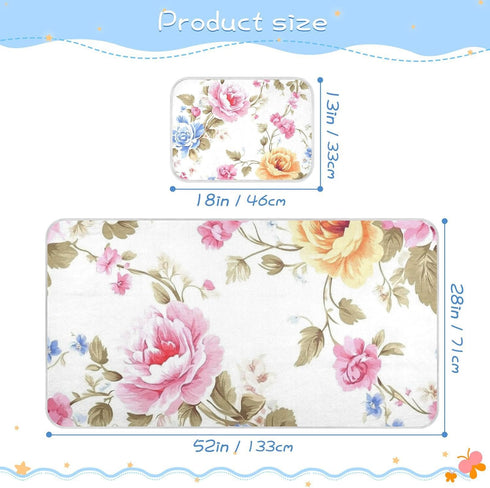 SyXIOP 28" 52" Romantic Blue and Pink Roses Cooling Baby Mattress Cover x Ultra Soft Crib Bumper Pads for Baby&Toddler