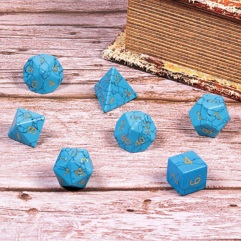 Amogeeli 7pcs Hand-Carved Crystal DND Dice Set, Stone Polyhedral Rolling Dice Kit for RPG Table Game
