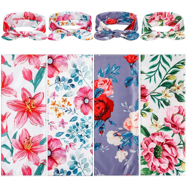 Moukeren 4 Sets Newborn Receiving Blanket Headband Set Baby Flower Swaddle Infant