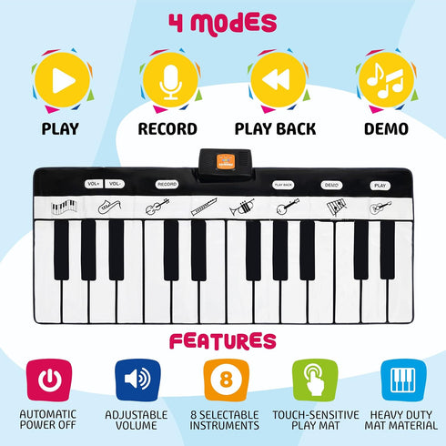 Play22 Floor Piano Mat for Toddlers, 71" - 24 Keys Piano Play Mat with Record, Playback, Demo, Adjustable Volume