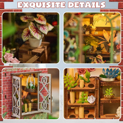lovelyhome 3D DIY Book Nook Kit, Flower Shop Miniature House Dollhouse Kit for Adults Teen, Mini House Building Kit