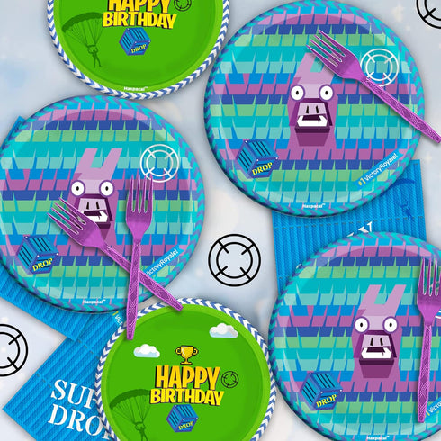 Video Games Party Tableware Supplies - 64pcs Llama Set with Plates, Forks, Napkins for Birthday Decorations