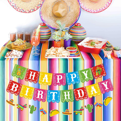 Kitticcino 3 PCS Mexican Happy Birthday Banner, Cinco De Mayo Decoration, Fiesta Party Supplies, Mexico Themed Decor